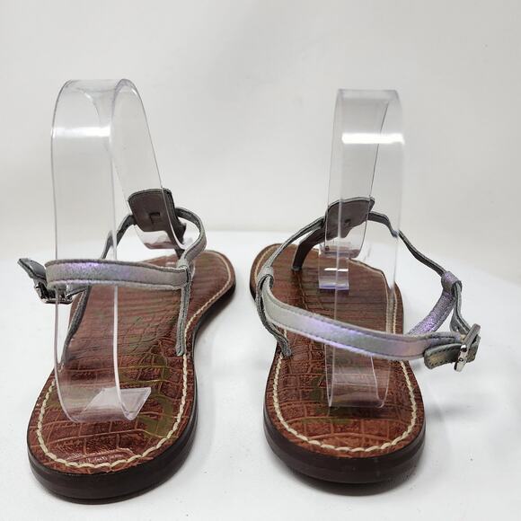 Sam Edelman Gigi Sandal Size 10M Iridescent T-Strap Toe Post Leather Flats Grey - Picture 6 of 11
